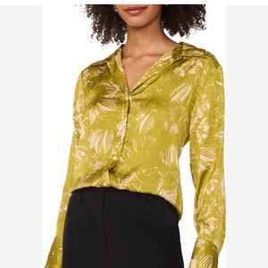 Vince Camuto Chartreuse Floral Blouse